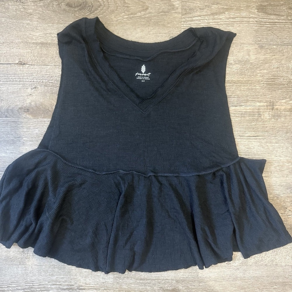 Free People Black Peplum Short Sleeve Top Size S